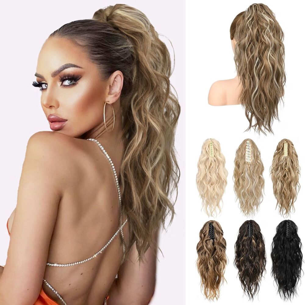 18" Wavy Claw Clip Ponytail Extensions Curly Wavy Claw Clip, 18B-207H002